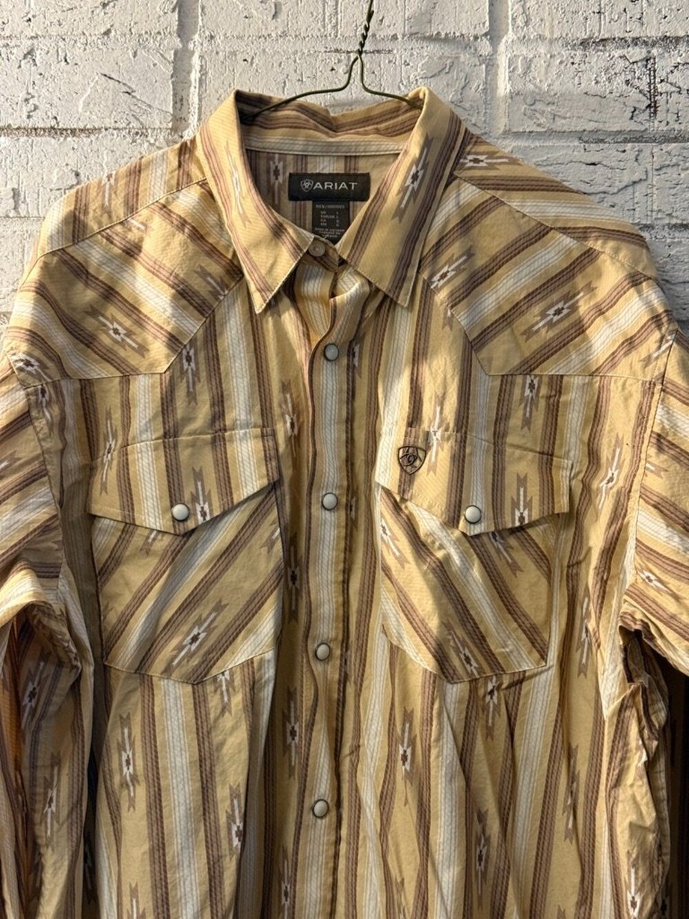 Ariat Mens Large Western Shirt Aztec Southwestern Pearl Snap Tan Brown